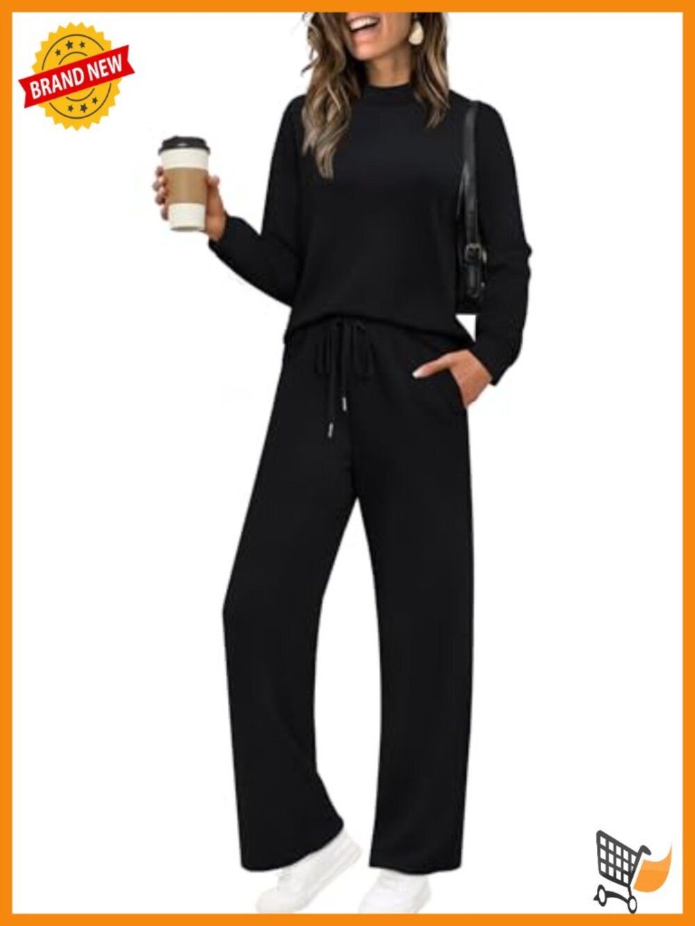 Two Piece Set Mock Neck Long Sleeve Top Wide Leg Pants Loungewear Travel